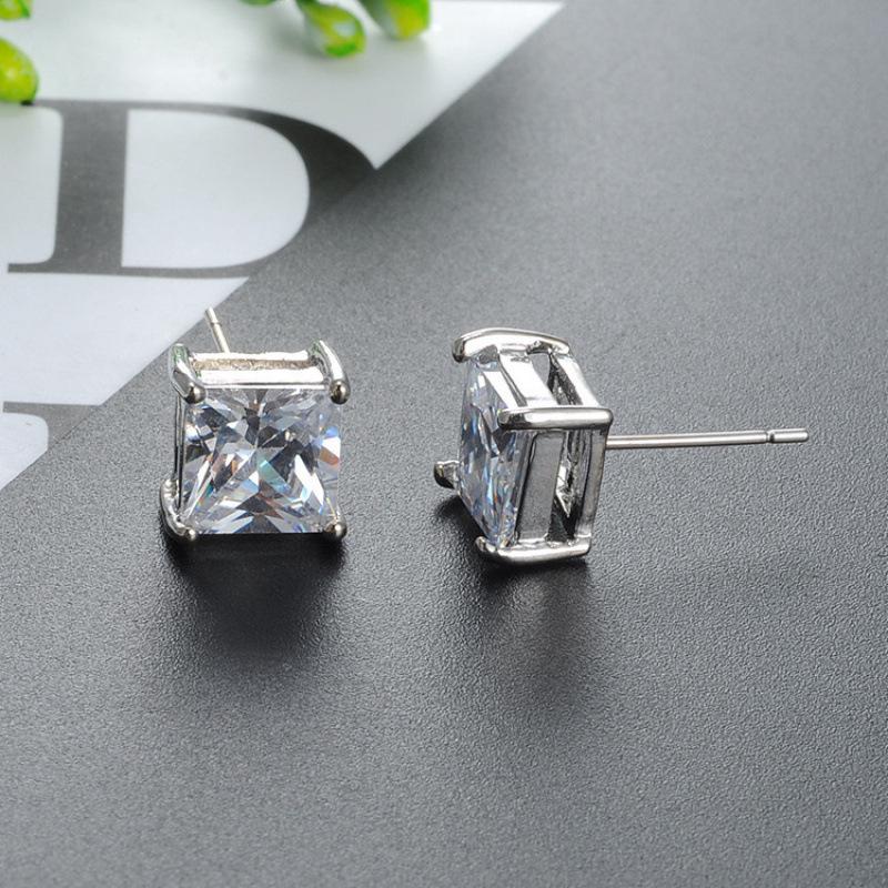 Neuer Stil Europäischer Zirkonia Halskette & Moissanit Ohrstecker - Schickes, Einfaches Quadratischer Diamant Anhänger Design