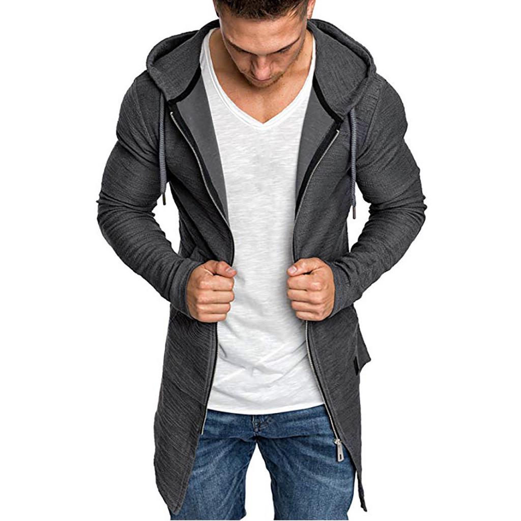 Men Splicing Hooded Solid Trench Coat Jacket Cardigan Long Sleeve Outwear Blouse