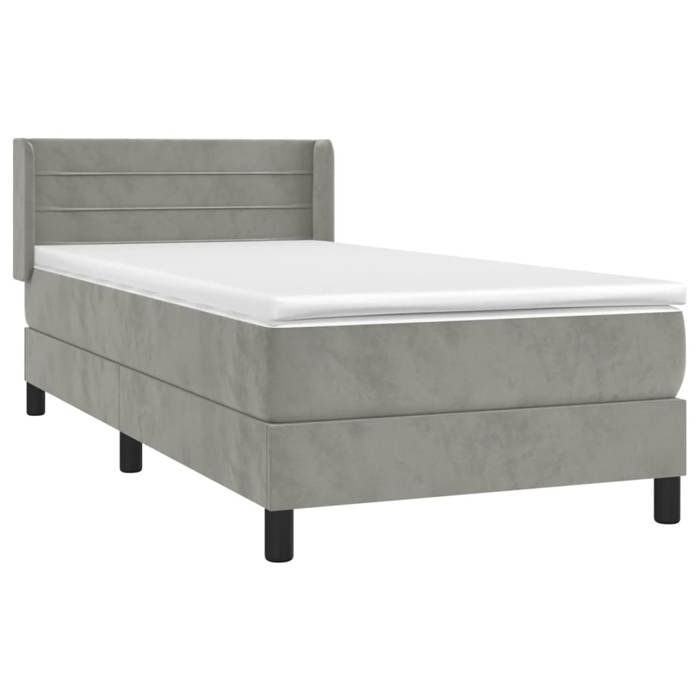 3130997 vidaXL Lit à sommier tapissier et matelas Gris clair 90x200 cm Velours
