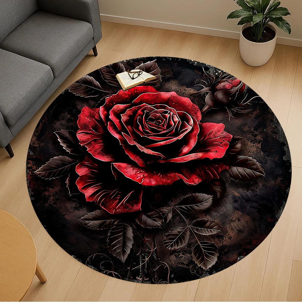 1PC rose dark Office Round Area Rug, Under Office Chairs Bedroom Living Room Home Decor, Carpet for Office -1110029