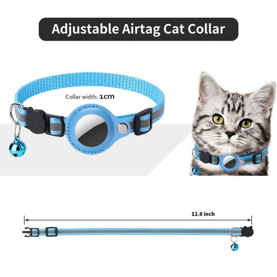 Yousheng Pet Collar Reflective Adjustable Strap with Little Bell Cat Pattern Button Safety Nylon Pet Dog Collar for Airtag Tracker
