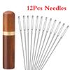 Set de ace de cusut manual pentru bricolaj, 12 buc. Cutie din lemn Suport pentru ace de cusut Tub de depozitare din piele, pentru tricotat, broderie, recipient pentru ace de reparare