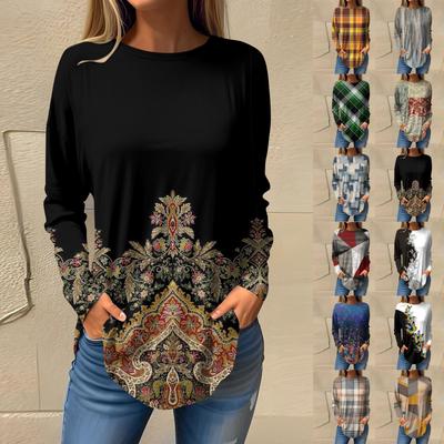 Trička pro ženy Podzim Neformální Košile s dlouhým rukávem Mikina Retro potisk Top svetr