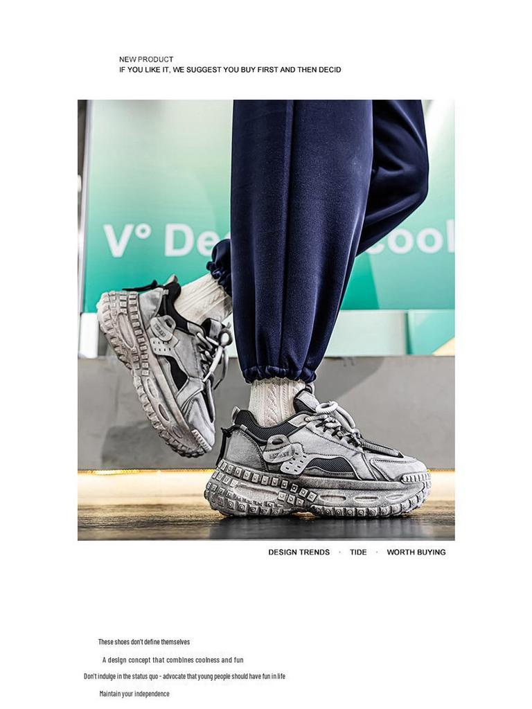 Spring Men's Breathable Mesh Sports Shoes - Trendy Versatile Thick Sole Dad Sneakers
