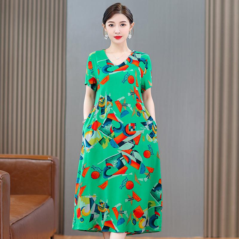2023 Bavlněné tištěné letní šaty s kontrolou bříška plus size pro ženy středního věku a starší
