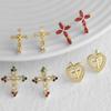 Elegant Female White Rose Red Zircon Cross Skeleton Heart Stud Earrings Trendy Fashion Gold Color Wedding Jewelry For Women