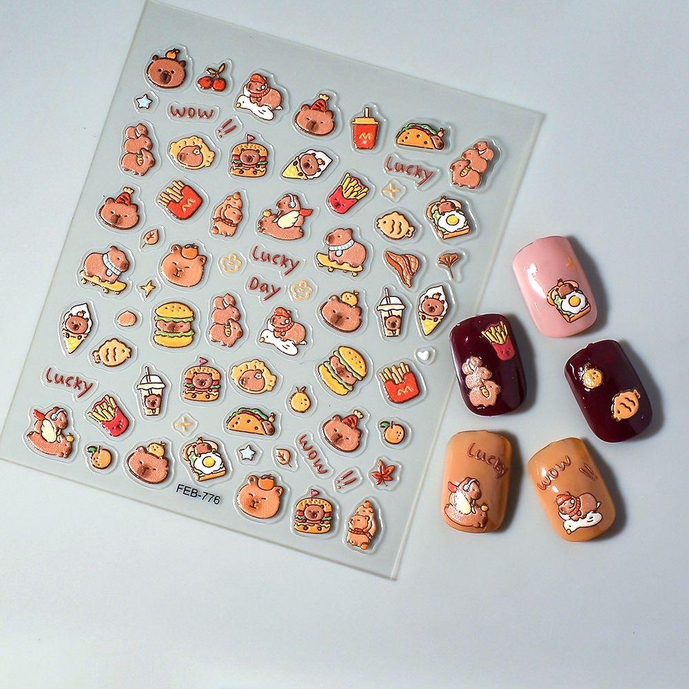 1/10pcs Cute Cartoon Cup Stickers Brown Capibala Capybara Stickers High Quality 3D Manicure Decals