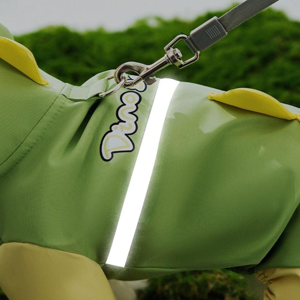 Waterproof Dog Raincoat Dinosaur Design Full Body Protection Pet Rain Poncho Reflective Hoodie Leash-Attachable Rainwear Hood