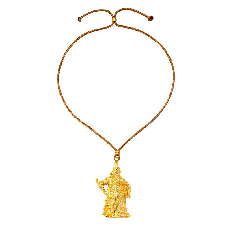 Guochao Gold-Tone Guan Yu Necklace: Durable, Colorfast Jewelry for Men & Women with Vietnam Sand Gold Pendant.