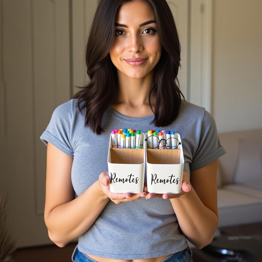 TV Remote Control Holder with 4 Compartments Remote Caddy/Box/Tray Bedside Table Storage Organizer for Cosmetics Office Supplies