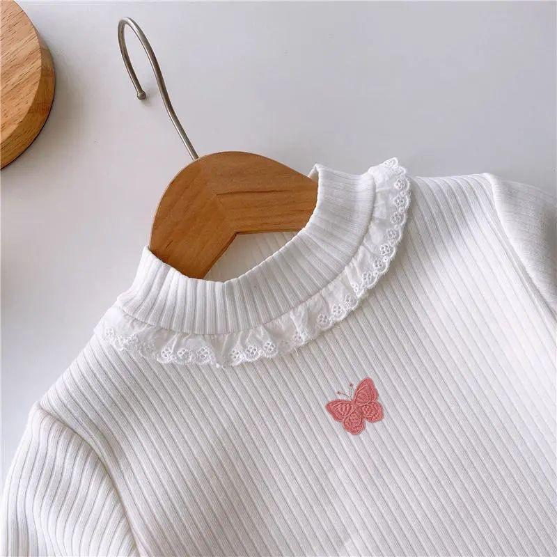 Children's Thicken Long Sleeve T-shirt Round Collar Bowknot Versatile Stylish Top For Autumn And Winter Suitable For Toddler Girls