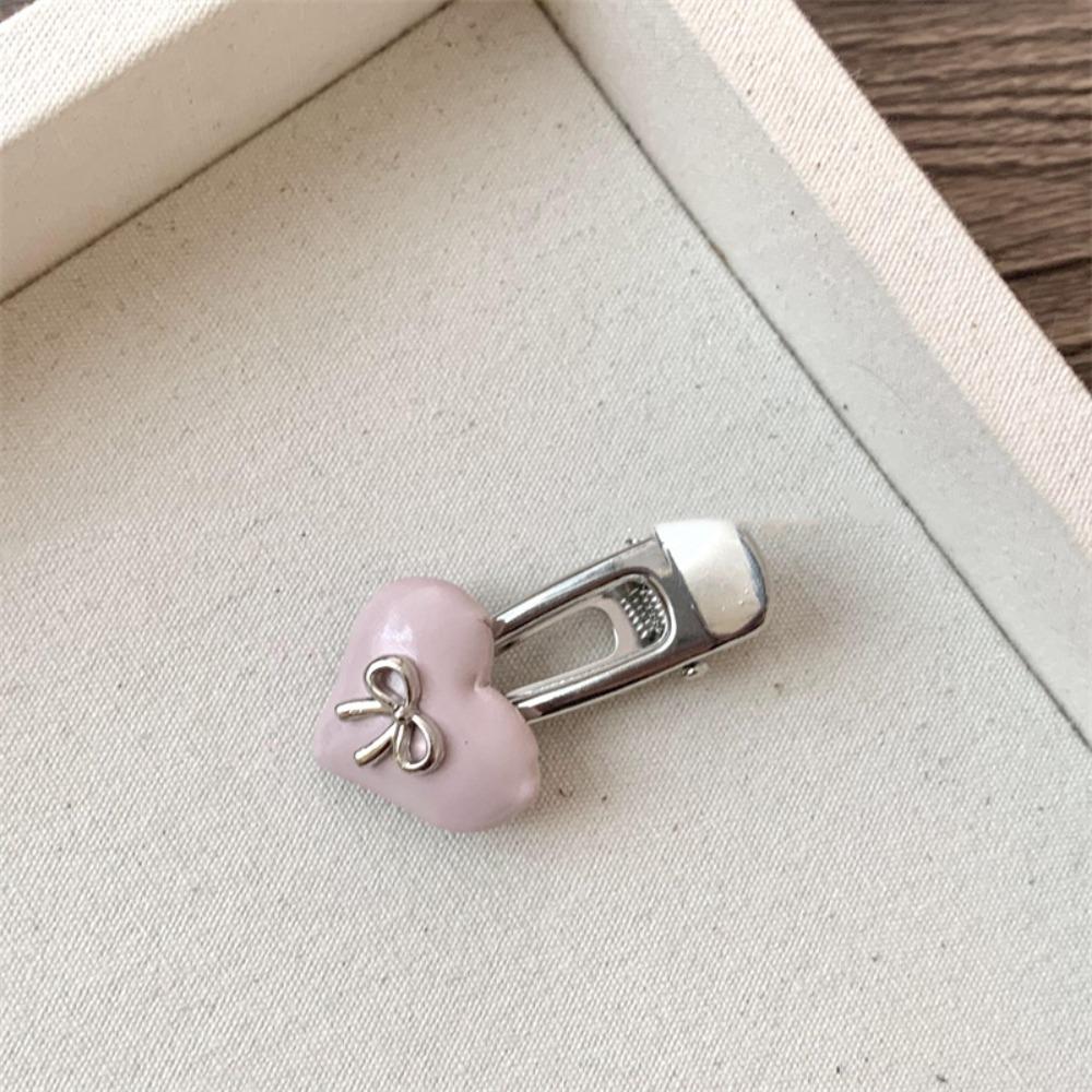 2pcs Sweet Love Bow Hair Clip Candy Color Duckbill Clip Mini Love Heart Hair Clip Ladies