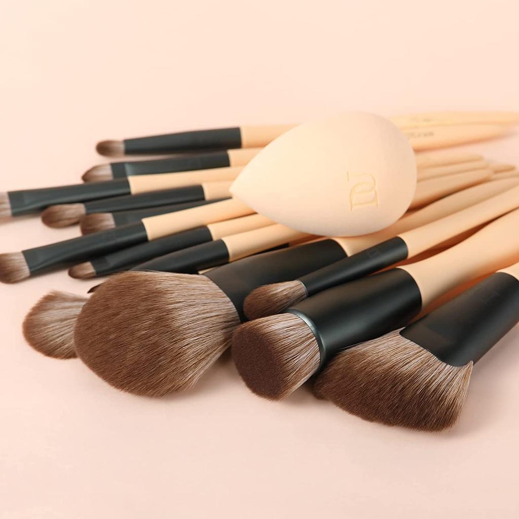 DUcare Makeup Brush Set Brushes and 3 with Storage Premium Taklon and Includes a Carrying Bag and Gift (14 Sponges) Pouch, Fiber, Ultra-Soft Brushes,