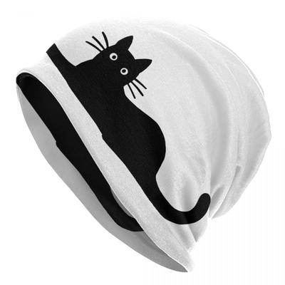 Funny Cartoon czarny kot Skullies czapki czapki unisex zimowa ciepła czapka robiona na drutach unisex kobiety Hip Hop dorosłe czapki z daszkiem czapka narciarska Outdoor
