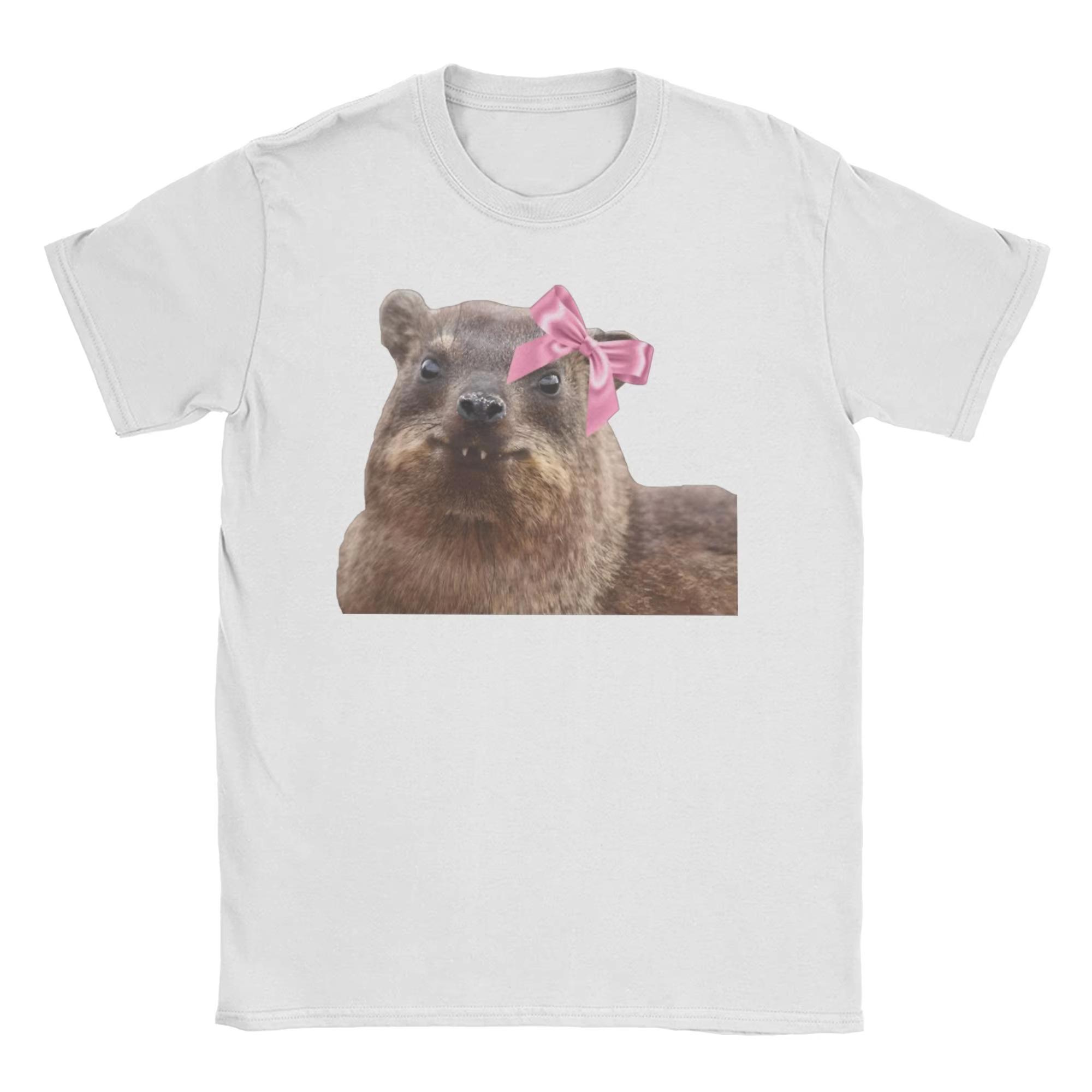 Novelty Hyrax Awawa TShirt Unisex Crew Neck Pure T Shirts Cute Rock Hyrax Wearing Bow Short Sleeve Tees Clothing S