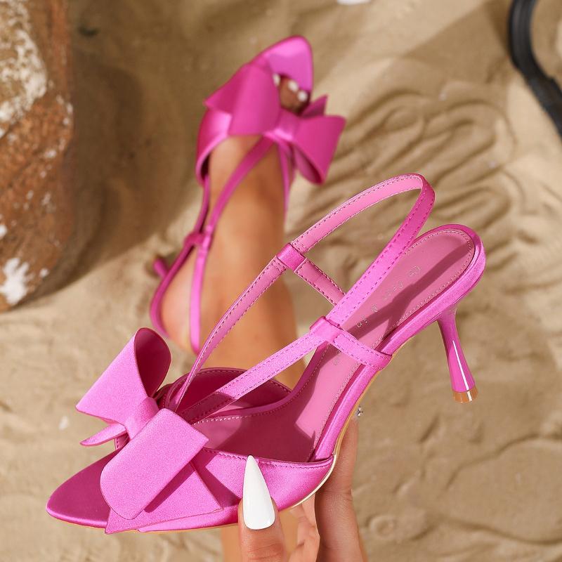 Fashion Fashion Bow Decoration High Heeled Sandals Women Comfort Open Toe Back Strap Design Slide Sandal Pointed Toe Wedding Bridal Shoe
