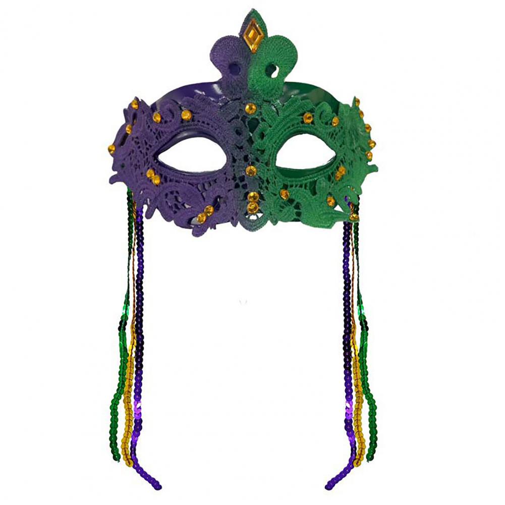Mardi Gras Mask with Rhinestones Half Face Carnival Mask Sequins Tassel Masquerade Party Mask for Halloween Costume Ball Cosplay