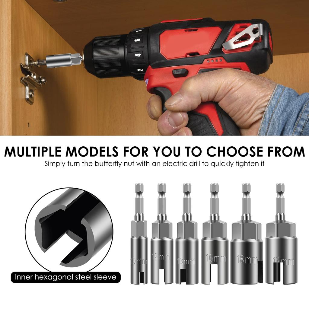 Hex Shank Nut Driver Safe High Efficient Wing Nut Driver Sockets Time Saving Slot Wing Nuts Drills Bits Sockets for Panel Nuts