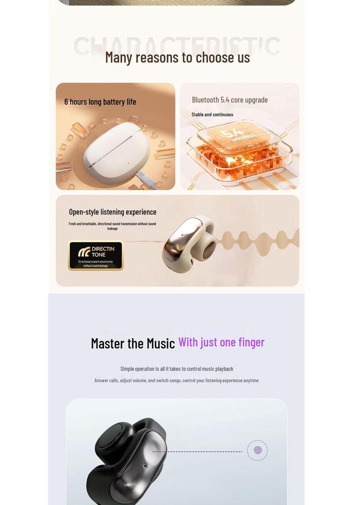 GT Bluetooth Sports Ear Clip Earphones, Compatible with Android & Apple, Ultra-Long Battery, Digital Display