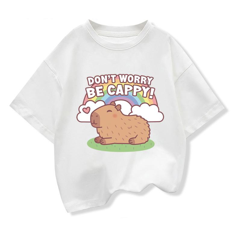 T-shirt Capybara Children's Clothing Summer Printed Cartoon Short Sleeve Loose Round Neck Top