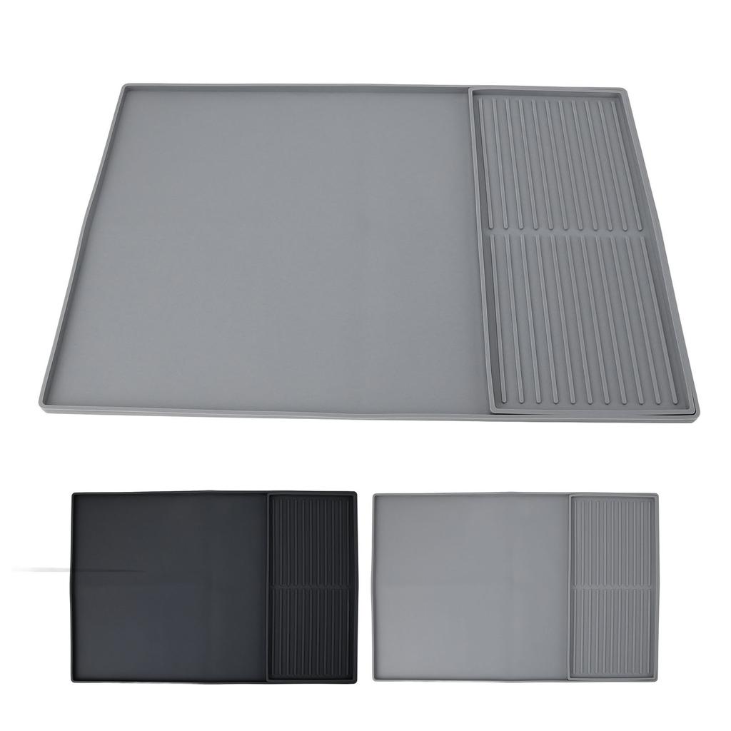 Coffee Machine Bar Mat Heat Insulation Silicone Dual Zone Drying Mat and Drip Tray for Kitchen Count