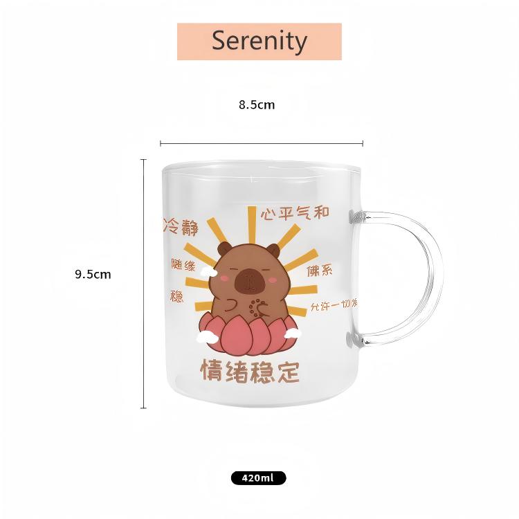 HeY LiLac 420ml/450ml Capybara Heat-Resistant Borosilicate Decal Glass Mugs Lead-free glass handle cup 401-500ml