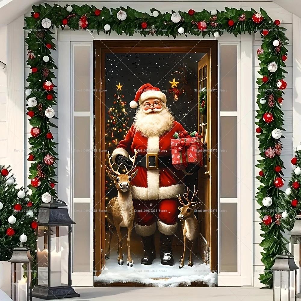 Christmas Old Man Door Banner Hanging Door Cover Banner Snowman Photography Background Indoor And Outdoor Porch Decoration