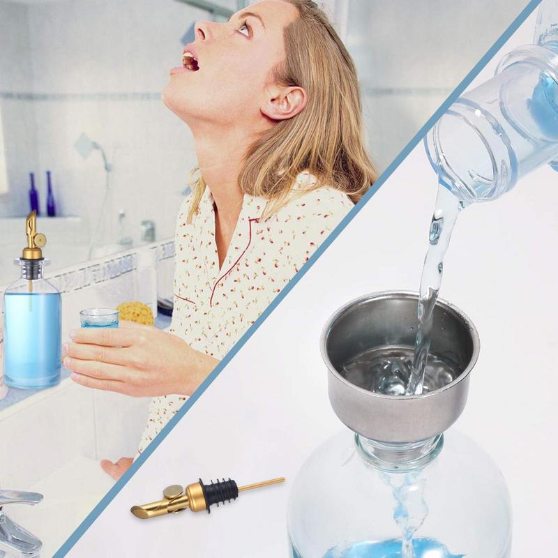 Mouth Wash Dispenser Bottle 12oz/350ml Transparent Mouthwash Bottle Set With Stainless Steel Spout Funnel Labels Cups Countertop