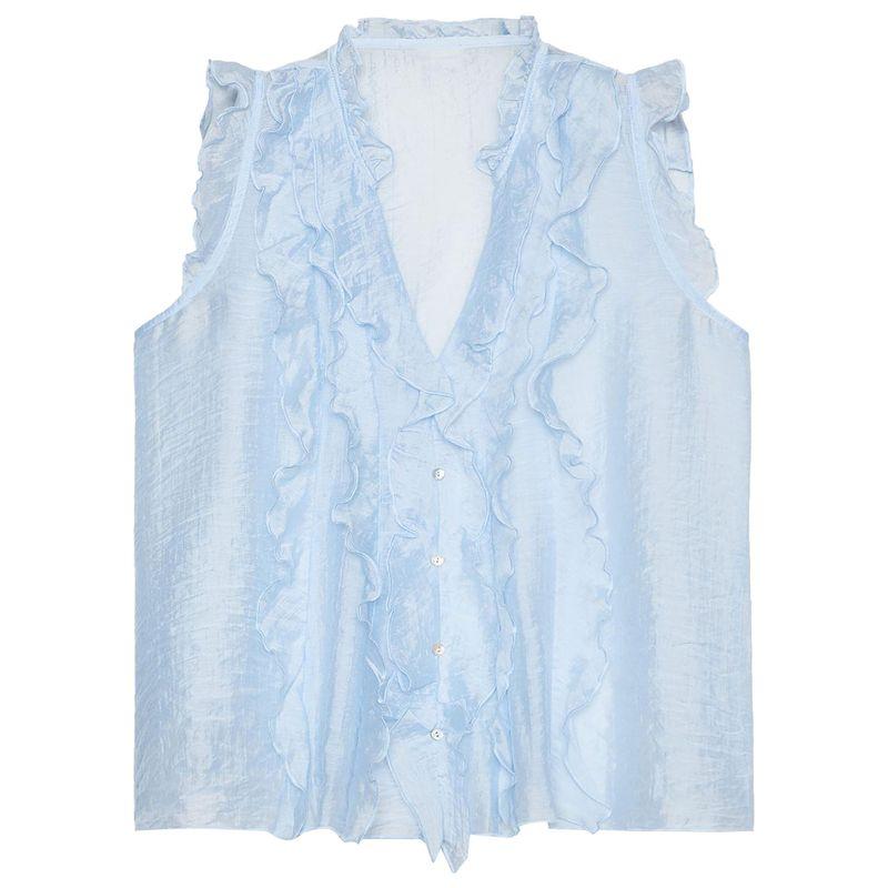 

Zaprha 2025 Summer New Sweet Loose Laminated Decorative Drape V-neck Sleeveless Top 5029108 Light Blue L