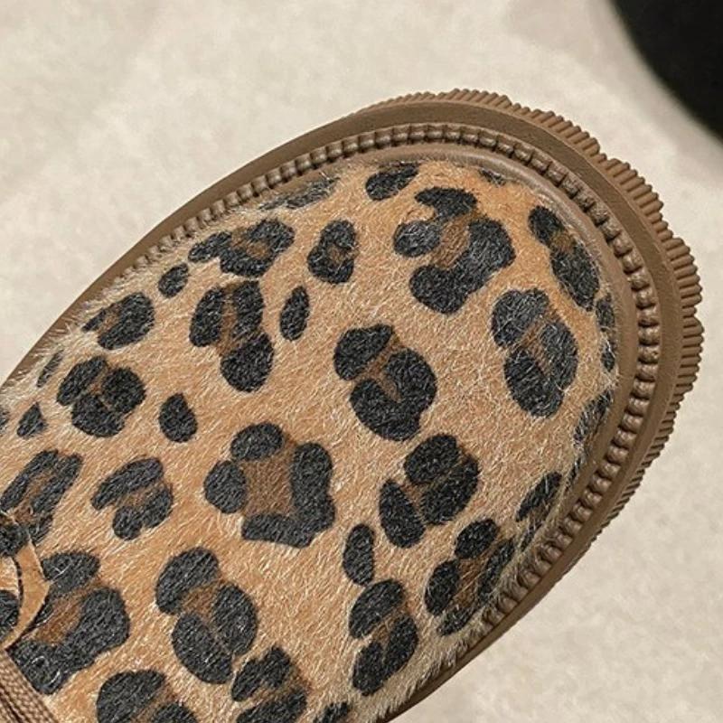 Shoes for Women 2025 Lace Up Zipper Casual Lady Fashion Boots Winter Round Toe Mixed Colors Leopard Chunky Heels Plus Size Boots