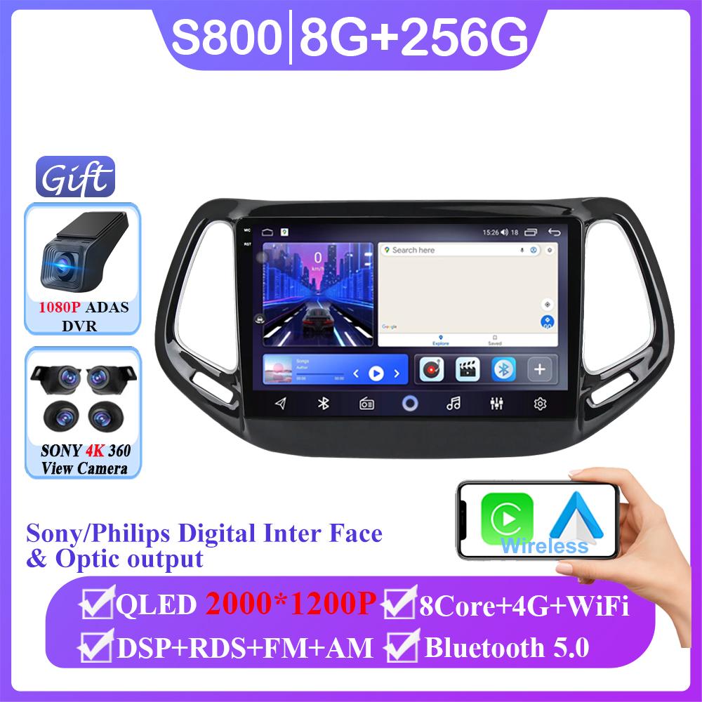 Android 14 Car Radio Carplay For Jeep Compass 2017 2018 2019 Auto Multimedia Video Player GPS Navigation Stereo Head Unit 2DIN