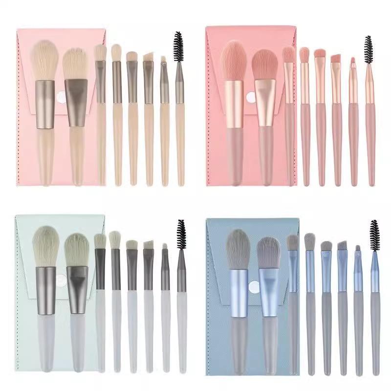 Spot 8 Mini Morandi Portable Makeup Brush Set - Soft Bristles, Includes Eyeshadow Brush