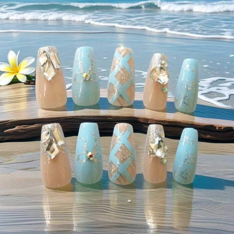 

Spring/Summer Haze Blue Whitening Detachable Long False Nails