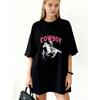 Oversized T Shirt Dress Black Cowboy Horse And Cactus Print Graphic For Casual Wear