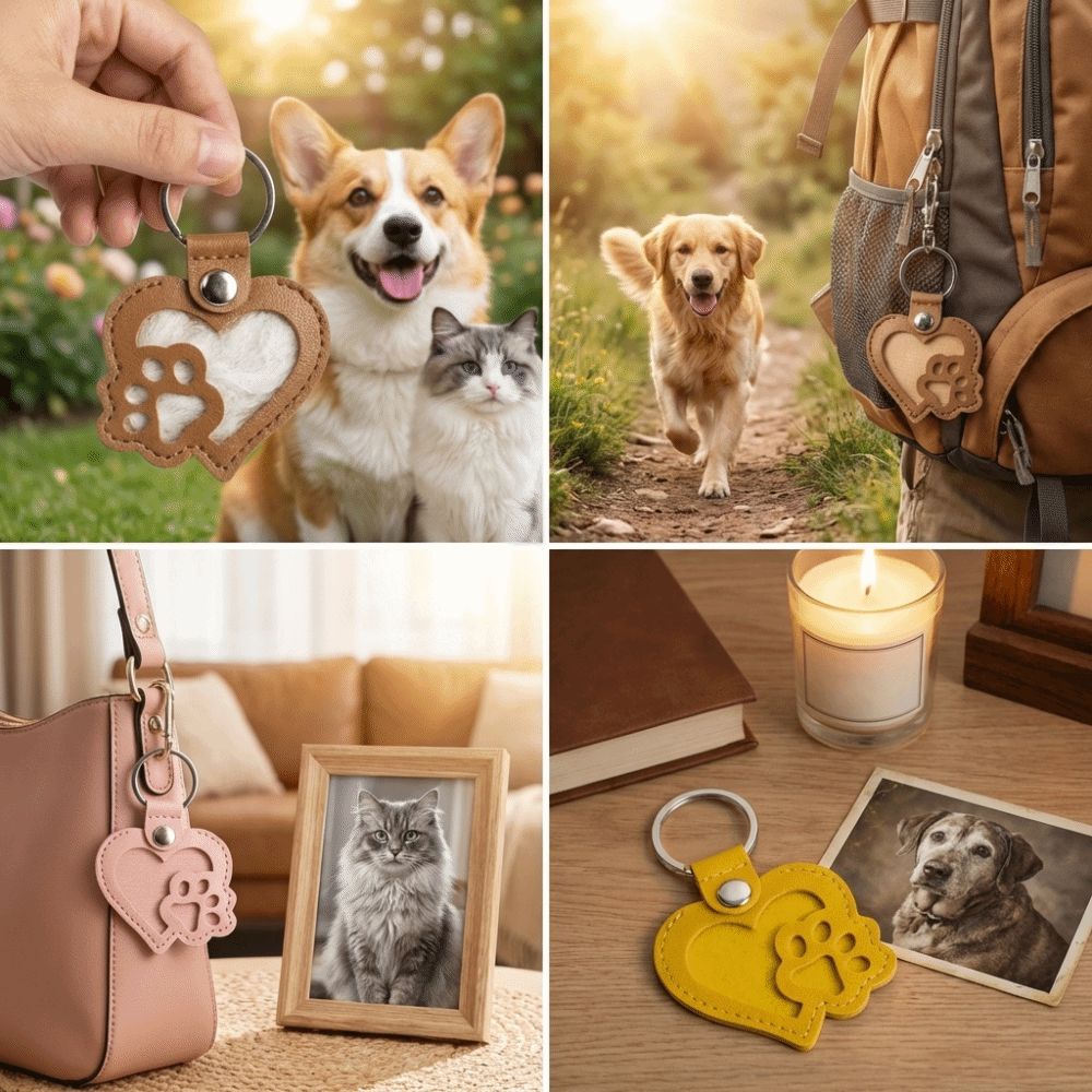 PU Leather Pet Hair Key Chain Portable Memorial Key Chain Pet Hair Storage Bag  Pet Loss Memorial