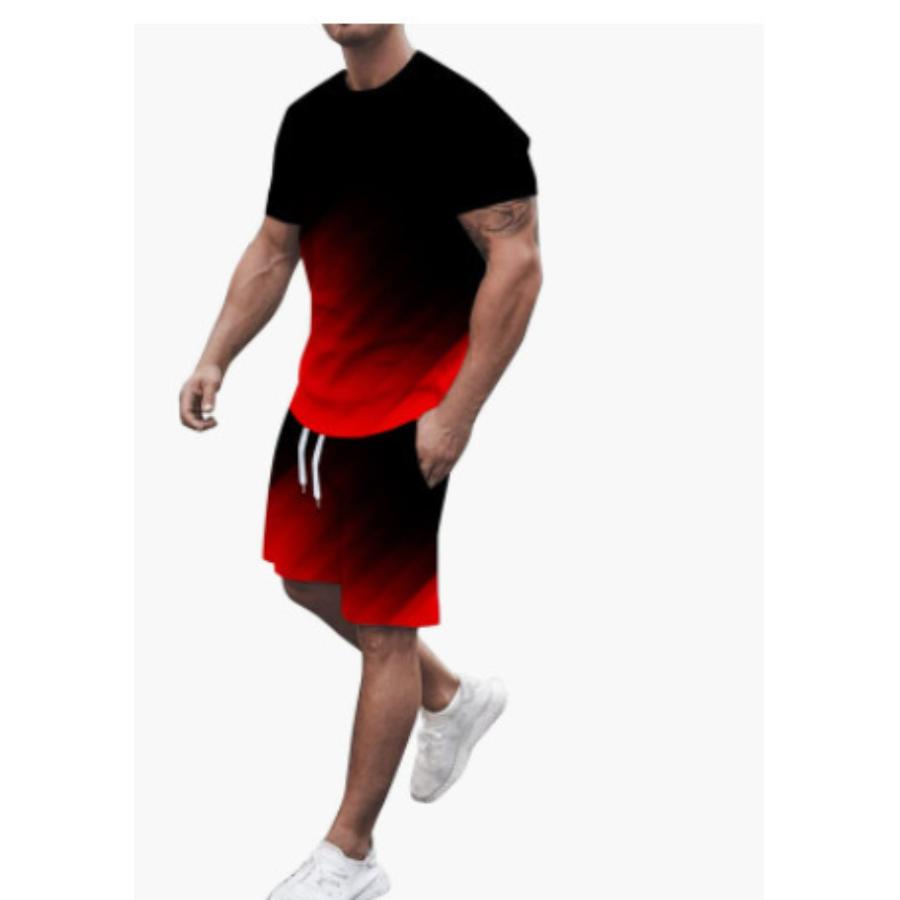 Modisches Resort-Style Herren T-Shirt Kurzarm Shorts Zweiteiliges Set Sommer 3D-Druck