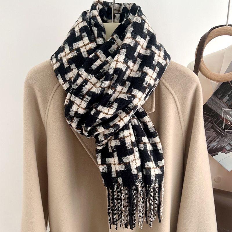 Korean Style Versatile Winter Imitation Cashmere Windmill Plaid Scarf for Men and Women To Keep Warm and Fashionable Tassel Shawl Dual Purpose Scarf