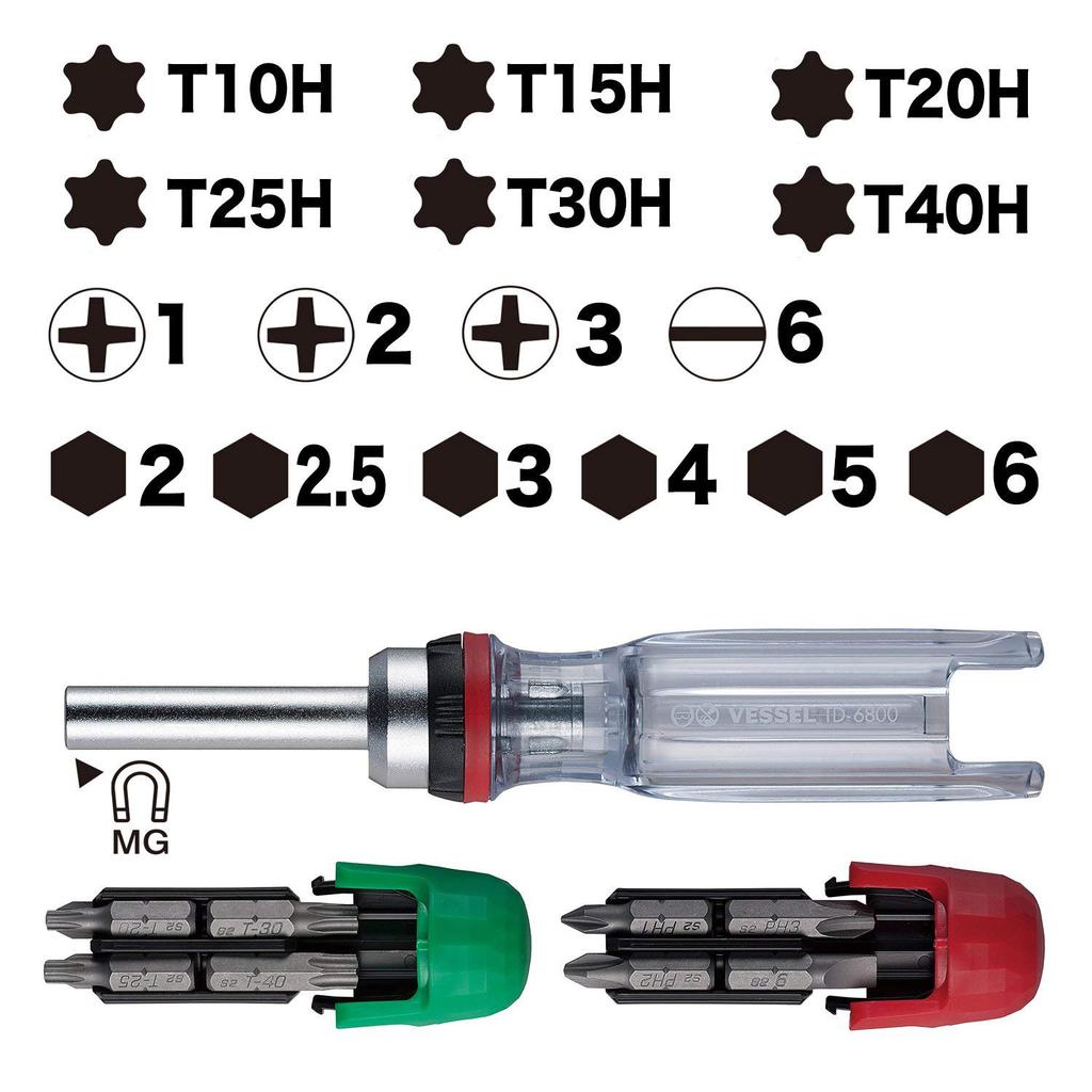 VESSEL Ratchet Driver 16 (with bits) TD-6816MG