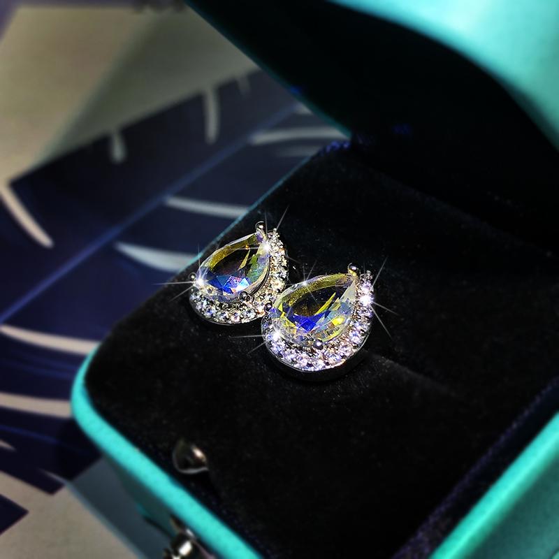 Sterling Silver High Quality Natural Colorful Zircon Earrings Ladies Wedding Engagement Birthday Party Gift Fashion Jewelry