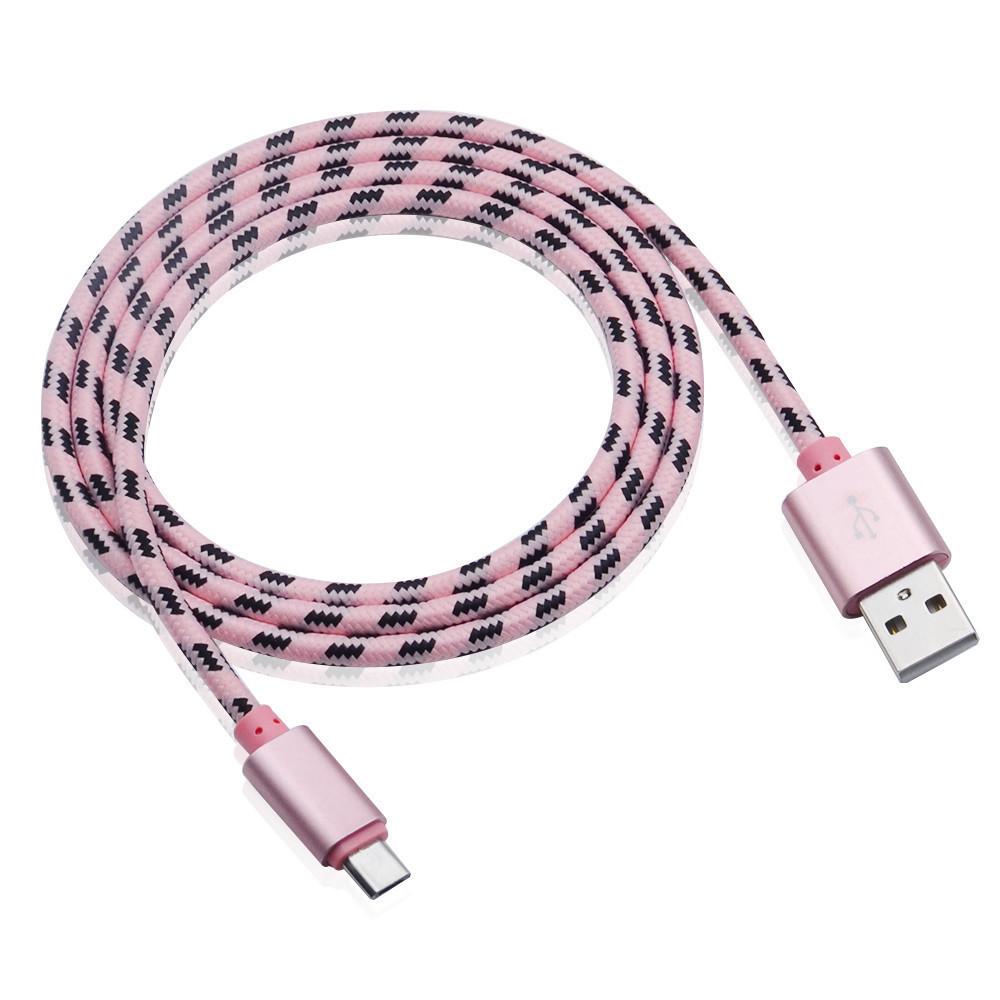 Type-C to Apple Plaid Woven Data & Charging Cable for Android Smartphones