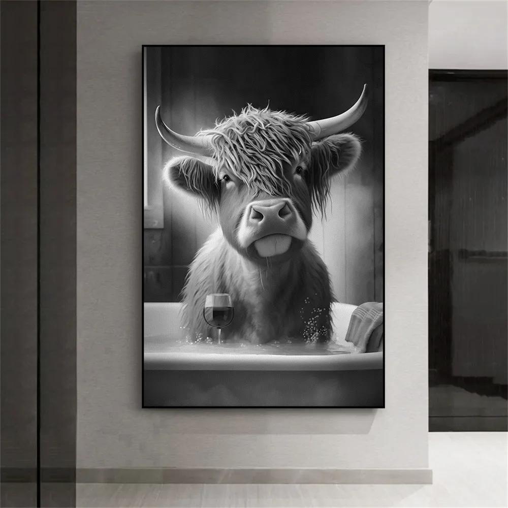 Lustige Tiere, die auf der Toilette sitzen und eine Zeitung lesen, Drucke, Badezimmer-Wanddekoration, Bilder, Affe, Hund, Kuh, WC-Wandposter