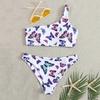 Women Butterfly Print High Waist Two Pieces Bikini Swimwear Swimsuit Beachwear