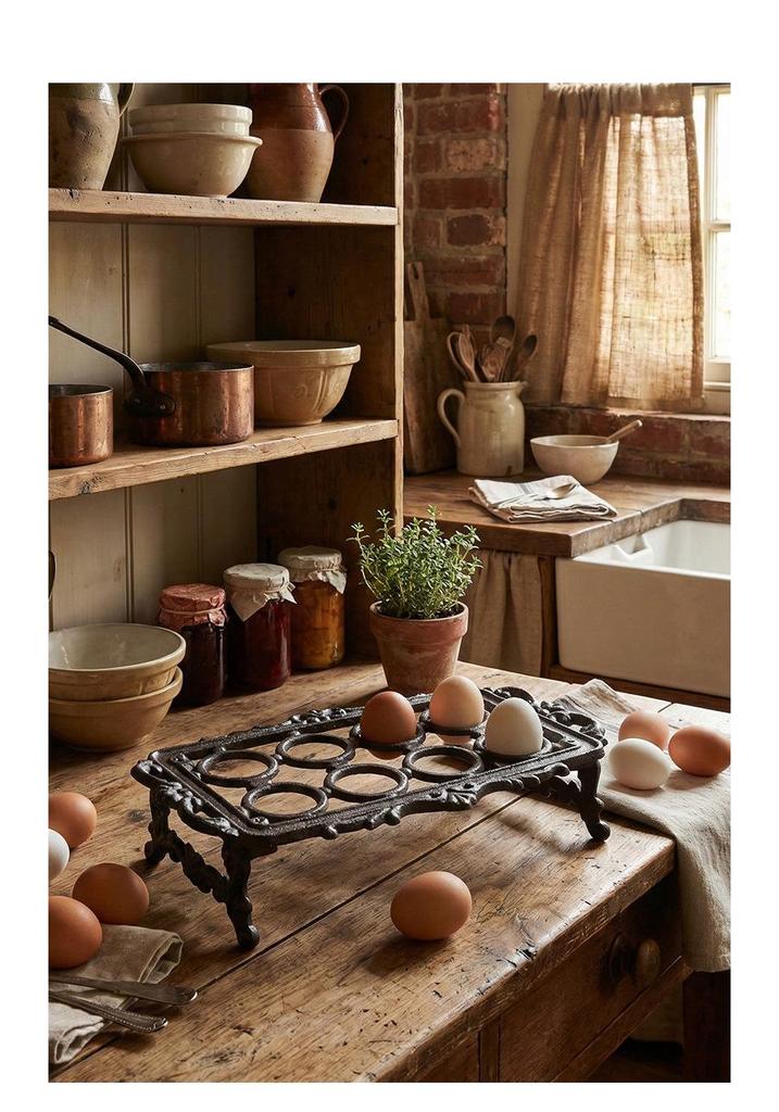 Retro Cast Iron Egg Holder: 6 or 8 Grid Egg Tray for Kitchen, Bar, or Restaurant Display