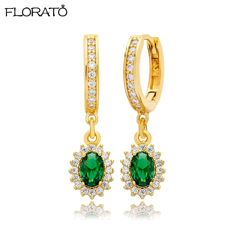 

925 Sterling Silver Needle Fashion Blue Zircon Hanging Earrings Gold Color Hoop Earrings for Women Luxury Jewelry Wedding Gifts
