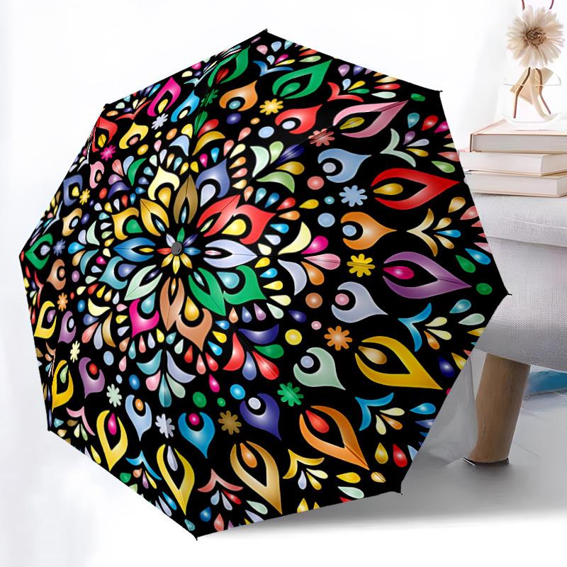 1pc Colorful Mandala Pattern Automatic Folding Umbrella. Portable Collapsible Design, Best Birthday Festival Gift Yy250924127