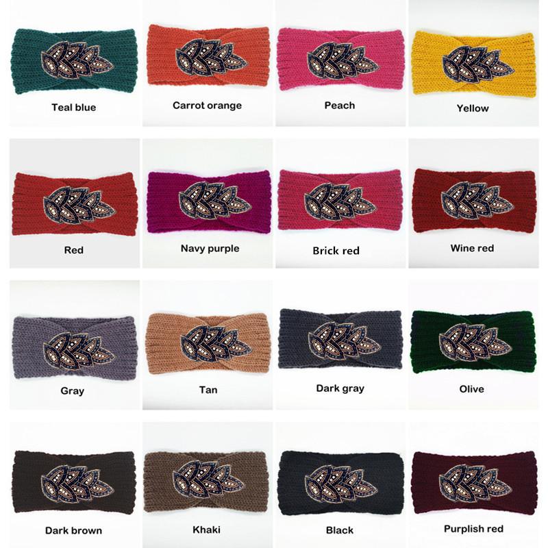 Women Rinestone Winter Headband Warmer Ear Knitted Wool Head Bands Turban Head Wrap Girl Bead Hairband Headwear Hair Accessories