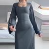 2024 Autumn Women's Solid Square Neck Slimming Long Sleeve Dress