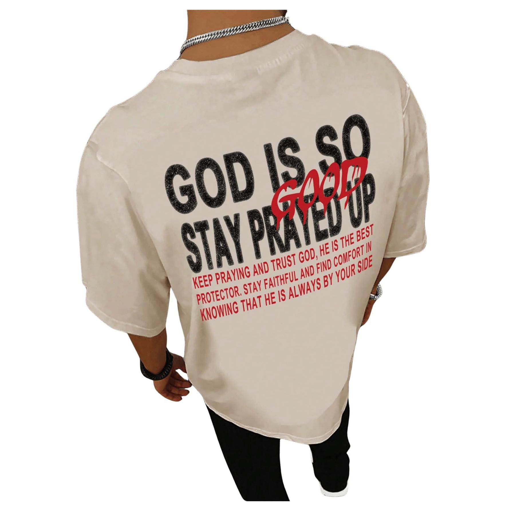 Мужская христианская графическая футболка  Stay Prayed Up , двусторонняя, вдохновляющая цитата, уличный стиль, оверсайз L бежевый