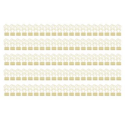 100 Pcs Mini Pinces à Reliure Forme Fleur Force de Serrage Forte Métal Pinces Longue Queue Fournitures de Bureau Or
