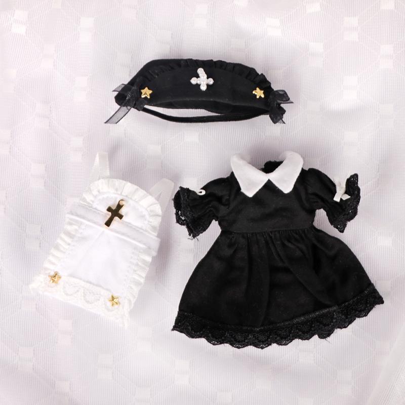 Ob11 Doll Clothes Vintage Maid Outfit Dress Scarf Headwear Set for Obitsu11, GSC, Molly, YMY,1/12 Doll Clothes Doll Accessories